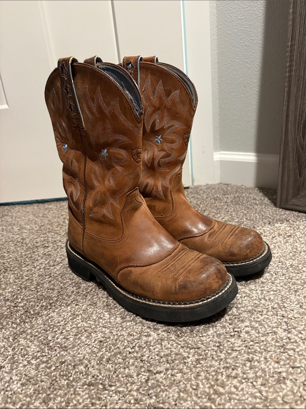 Women's Brown Leather Western Work Boots
